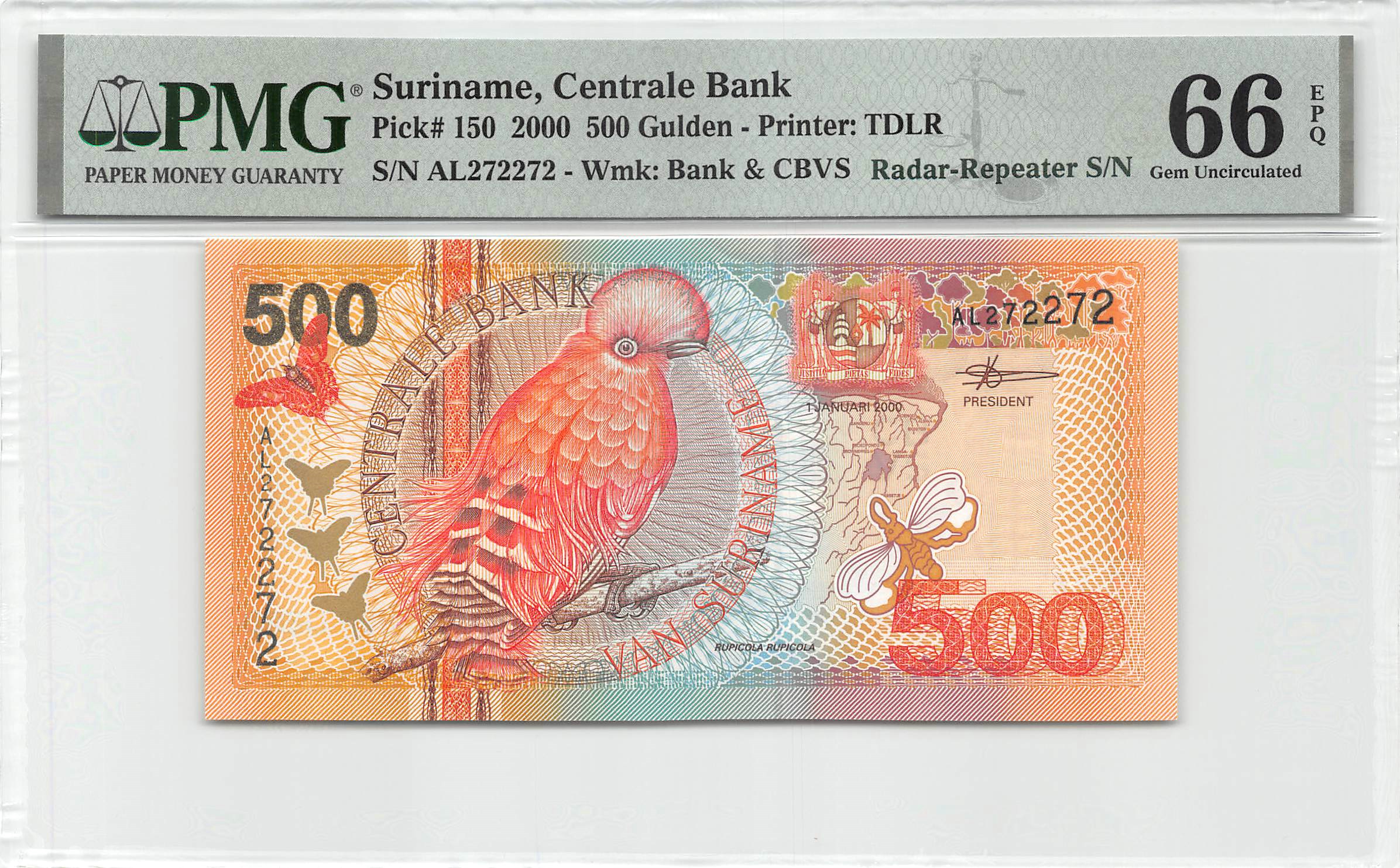 Suriname Gulden Unc Radar Serial Pmg Epq