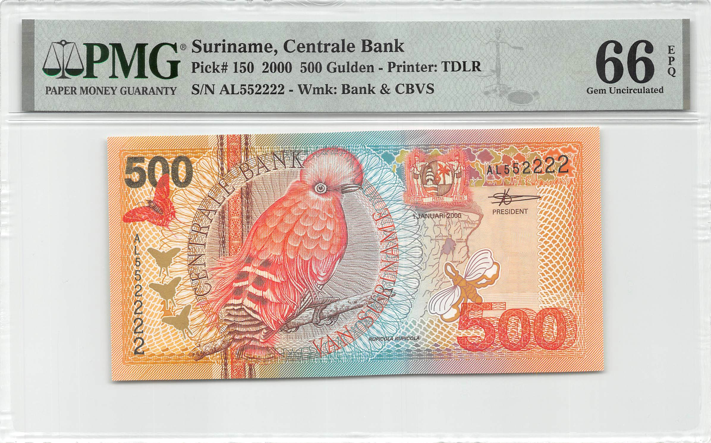 Suriname 500 Gulden 2000 Unc PMG 66 EPQ