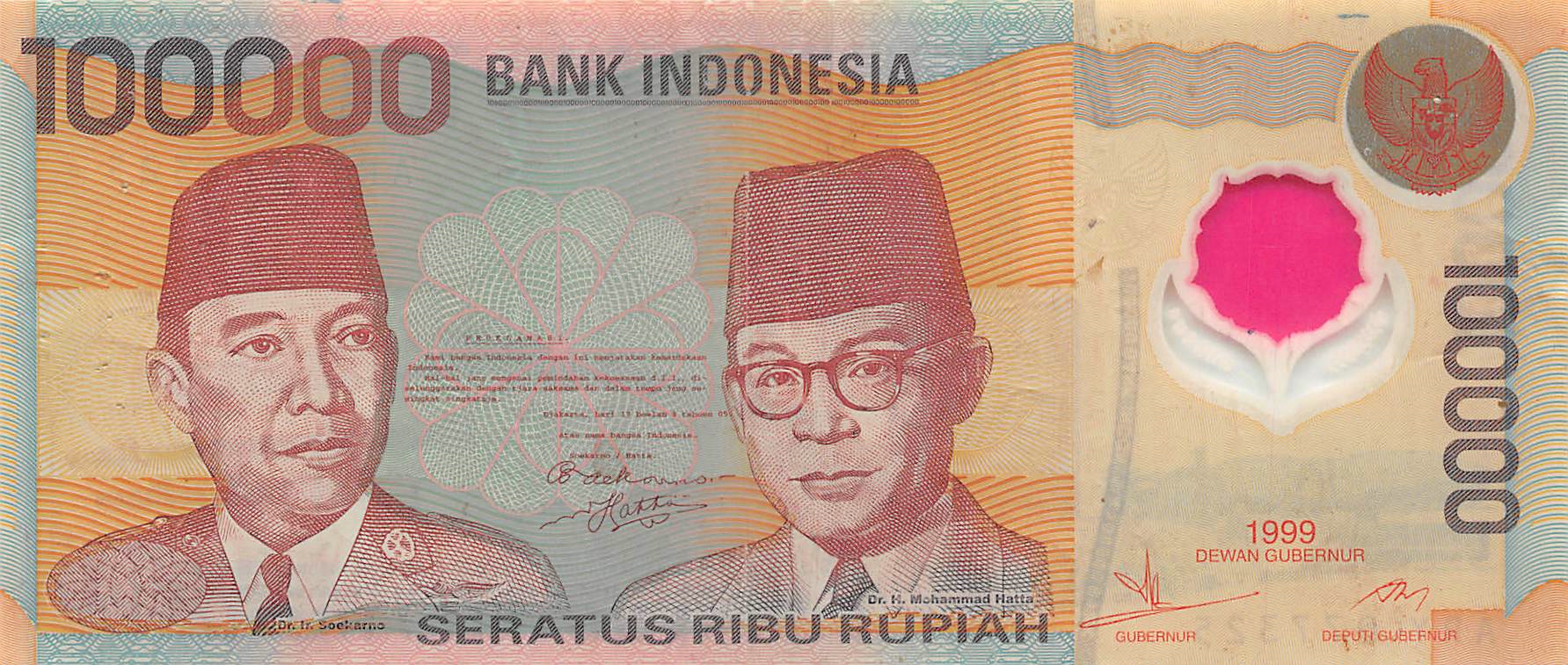 Indonesia 100.000 Rupiah 1999 Vf Polymer