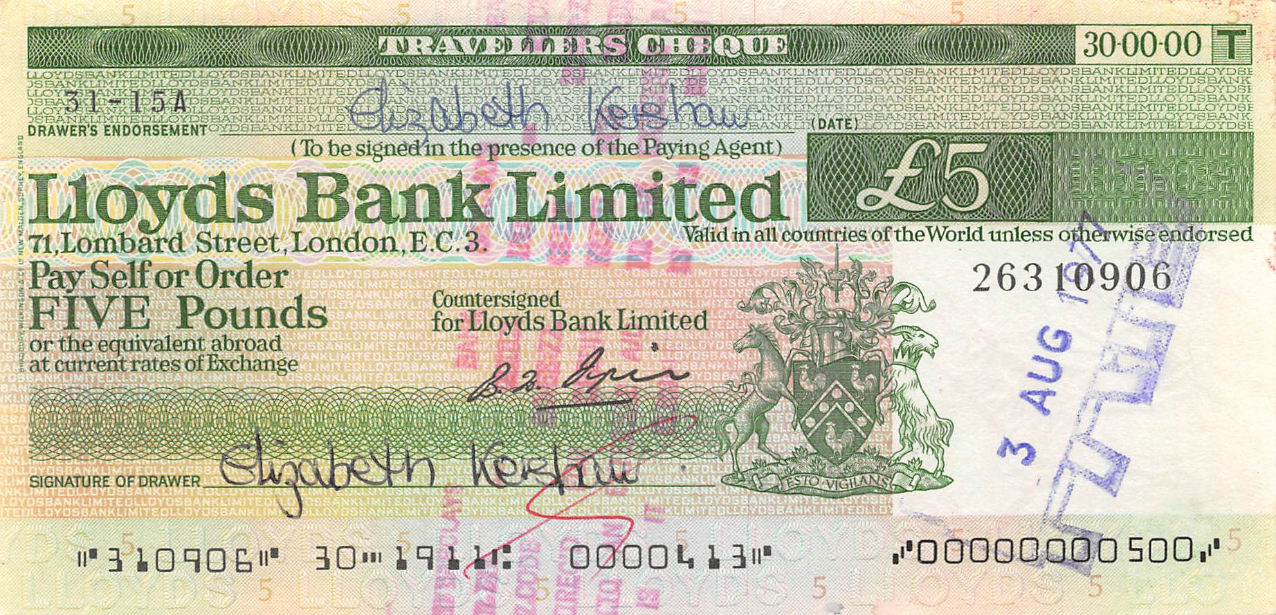 travellers cheques lloyds bank