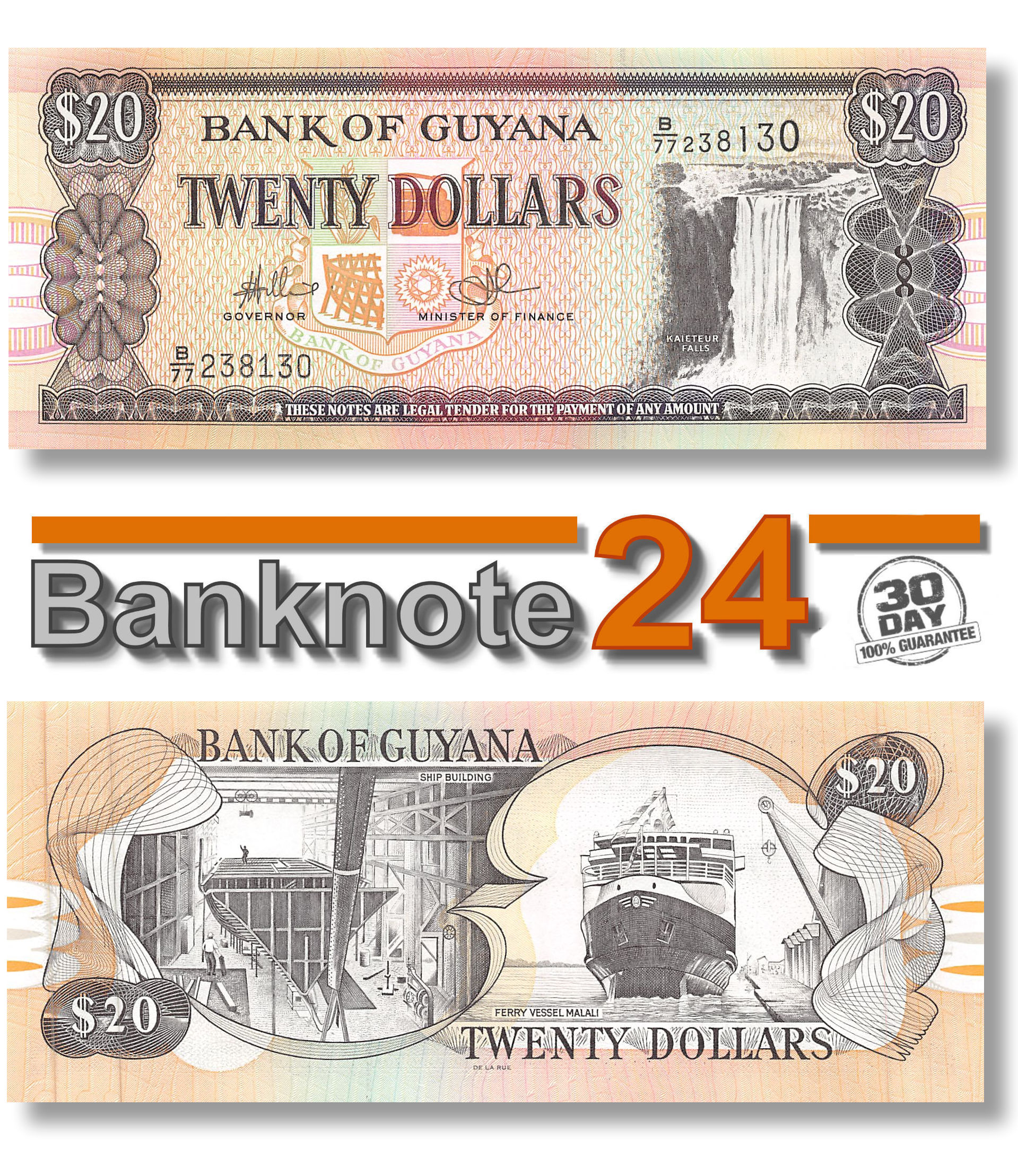 Guyana 20 Dollars 2009 Unc   L Guyana 20 Dollars 2009 Pn 30e.1 Banknote24 D 