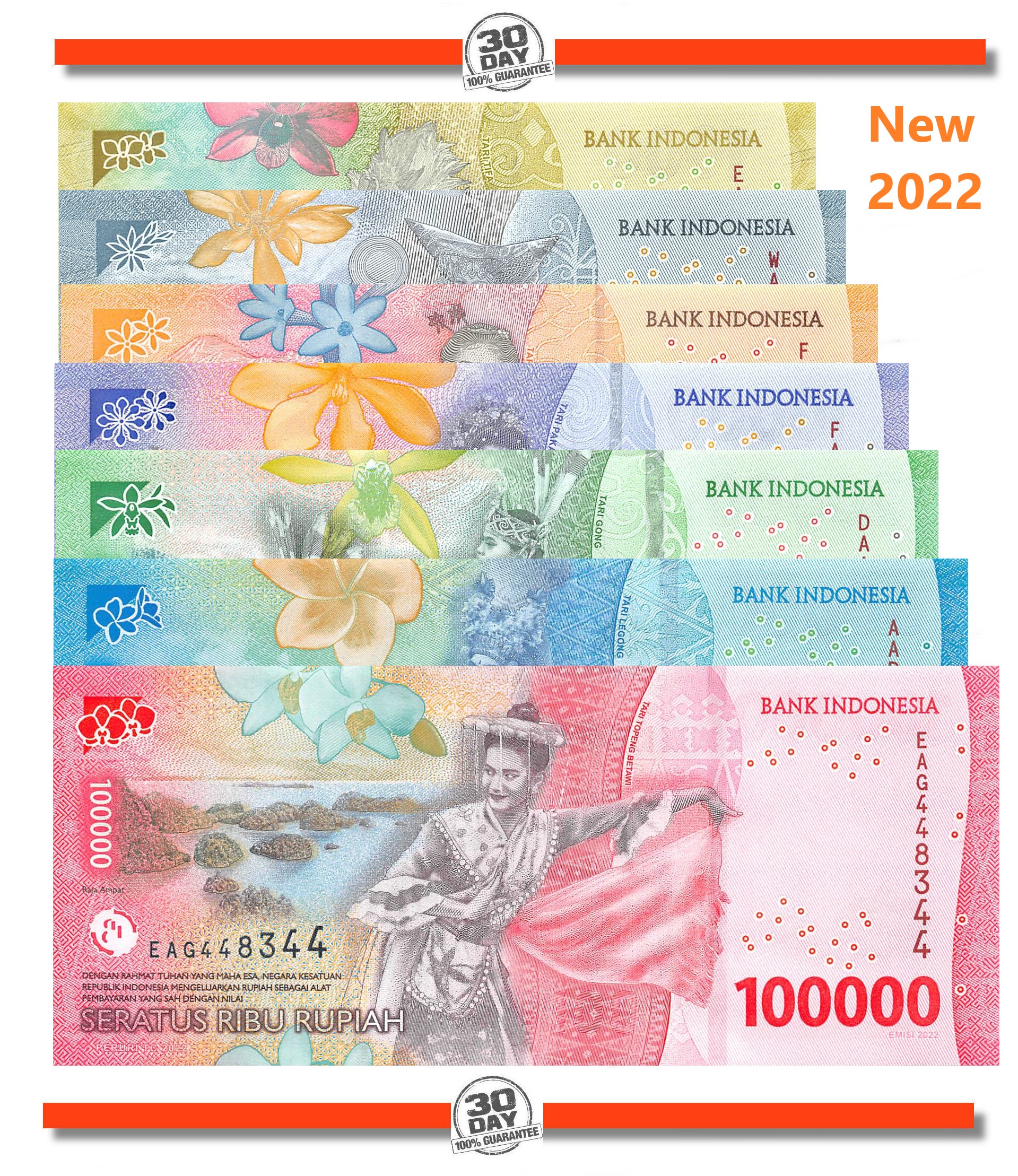 Indonesia Set 1000 100 000 Rupiah 2022 Unc