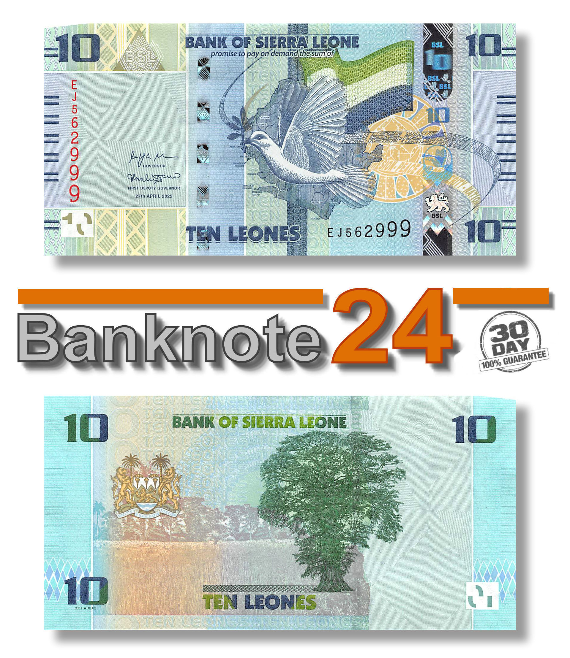 Sierra Leone 10 Leones 2022 Unc   L Sierra Leone 10 Leones 2022 Pn 37 Banknote24 D 