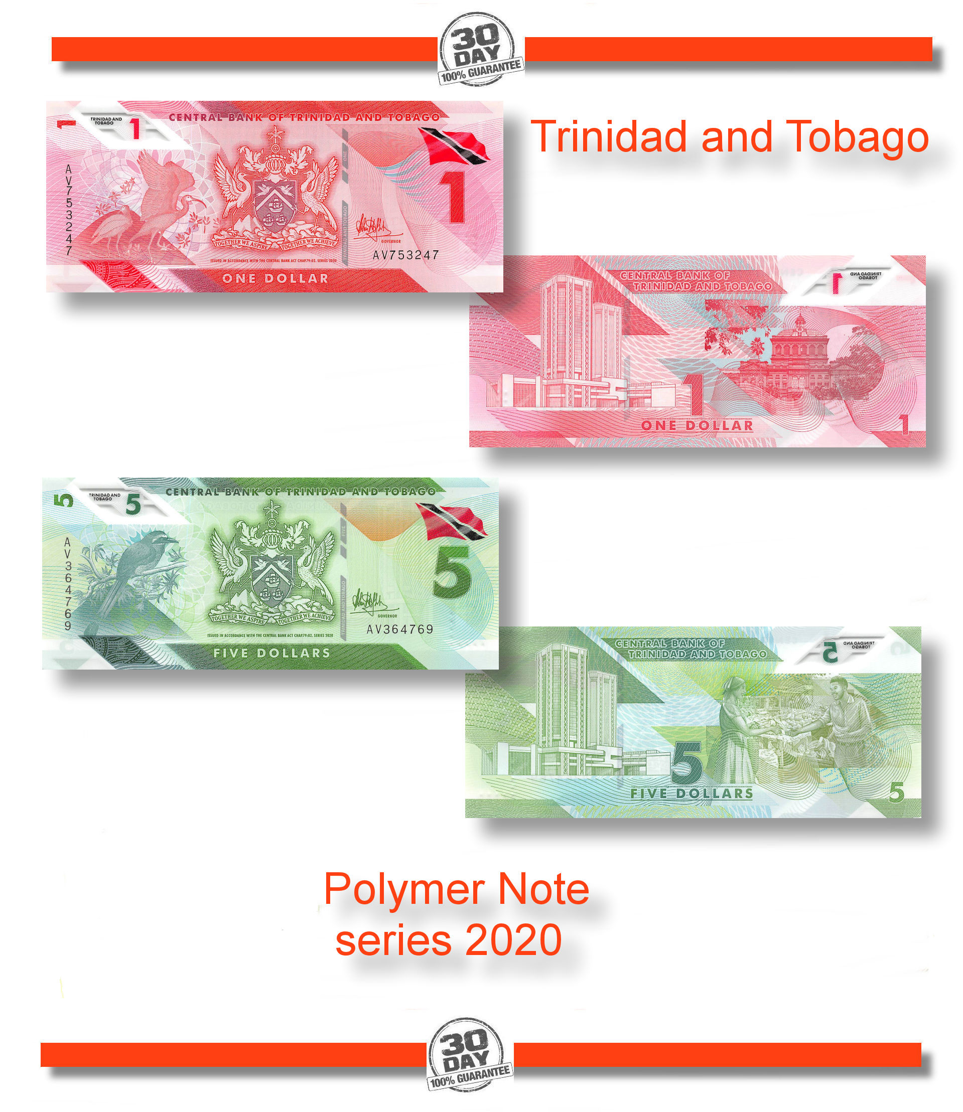 Trinidad and Tobago, 5 Dollars, 2020 (2021), UNC, Polymer, P-New Design 