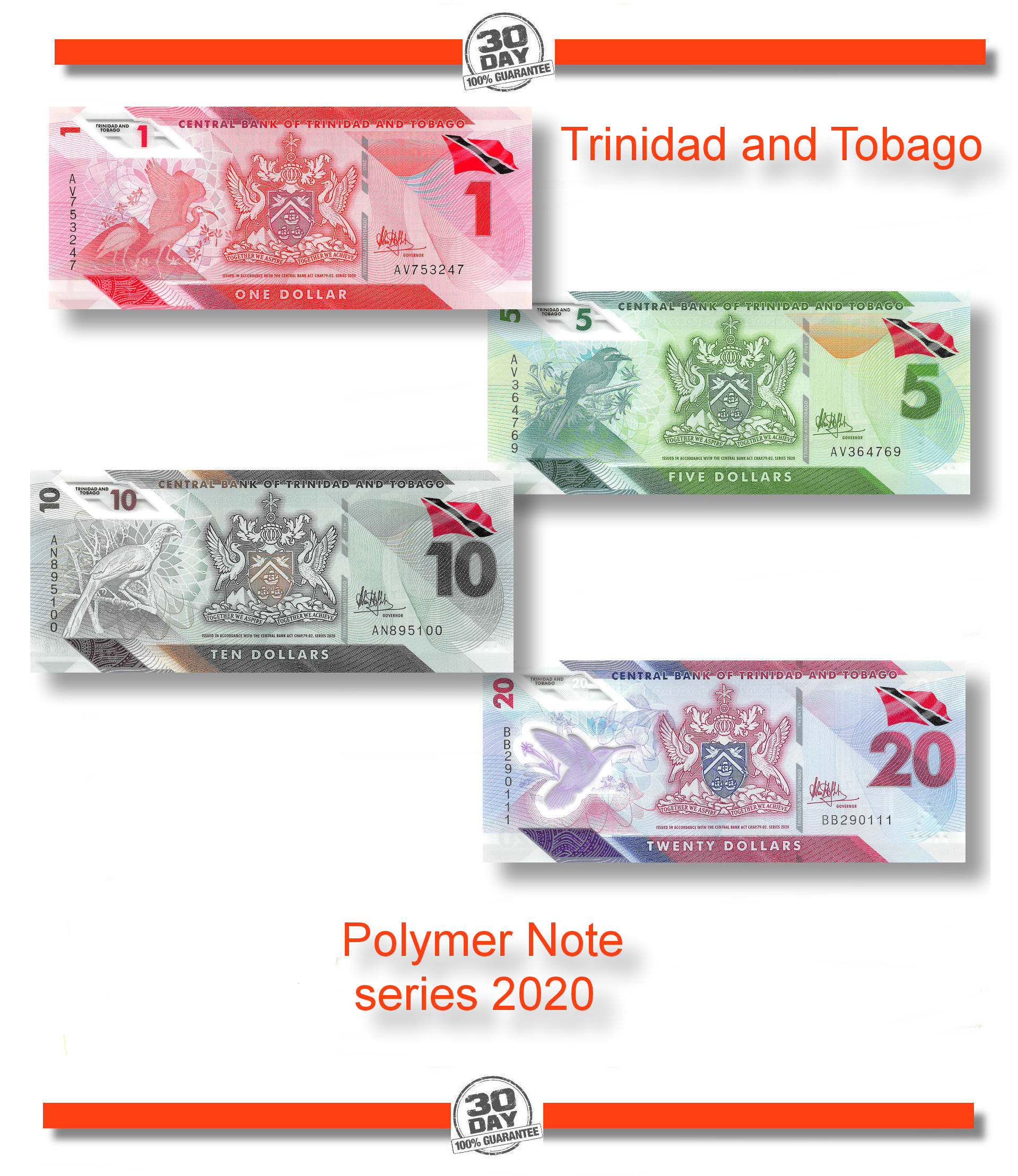 Set Trinidad And Tobago 1 20 Dollars 2020 Unc   L Trinidad Tobago Series 2020 Unc Polymer 4 Pieces 1 20 