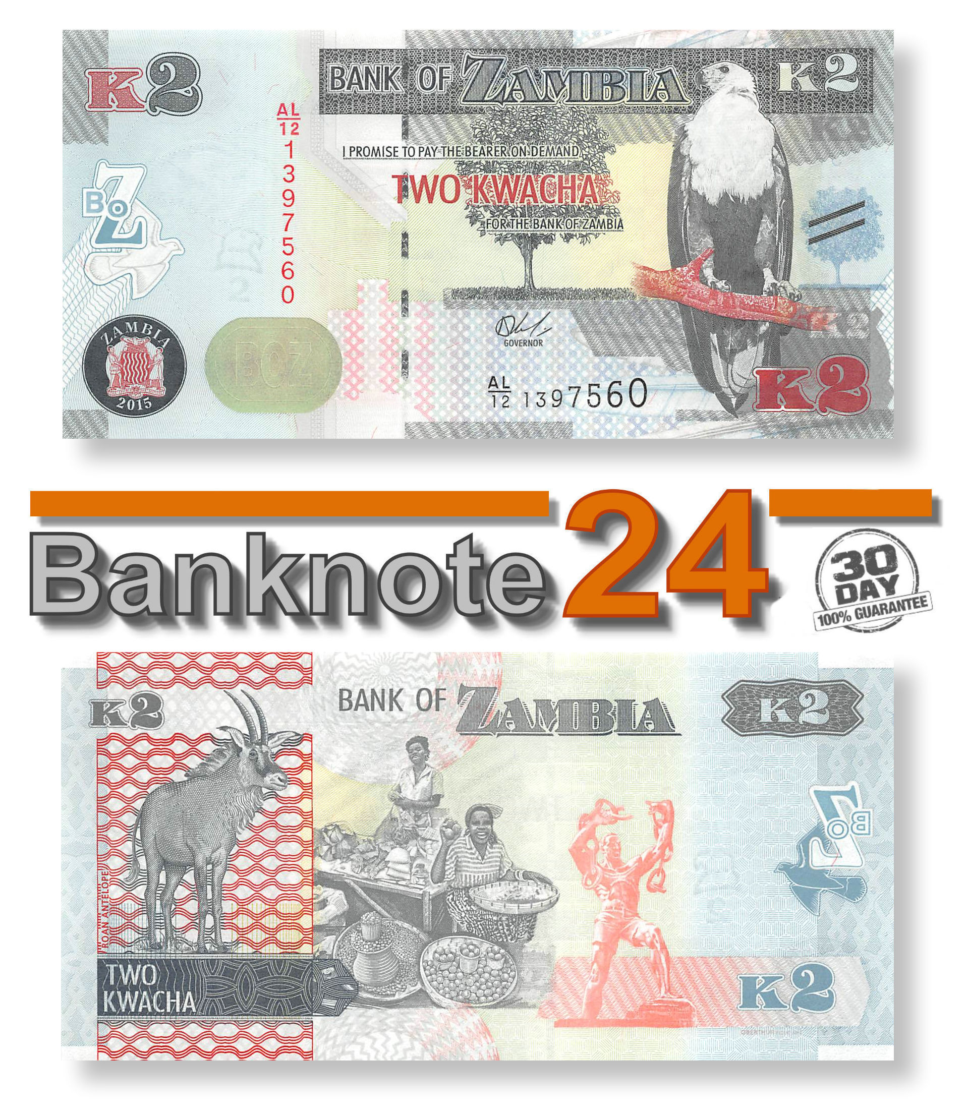 Zambia 2 Kwacha 2015 Unc   L Zambia 2 Kwacha 2015 Pn 56a Banknote24 D 