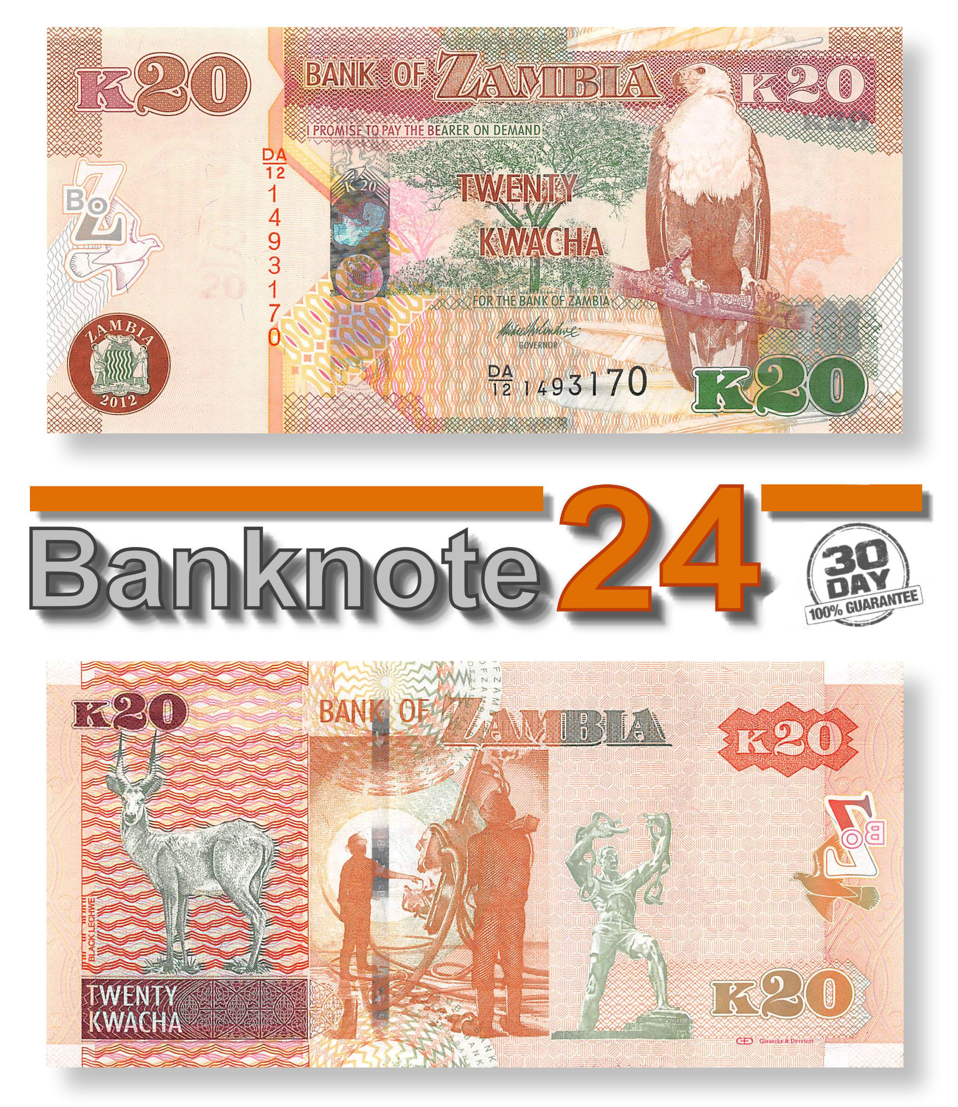 Zambia 20 Kwacha 2012 Unc   L Zambia 20 Kwacha 2012 Pn 52a Banknote24 D 