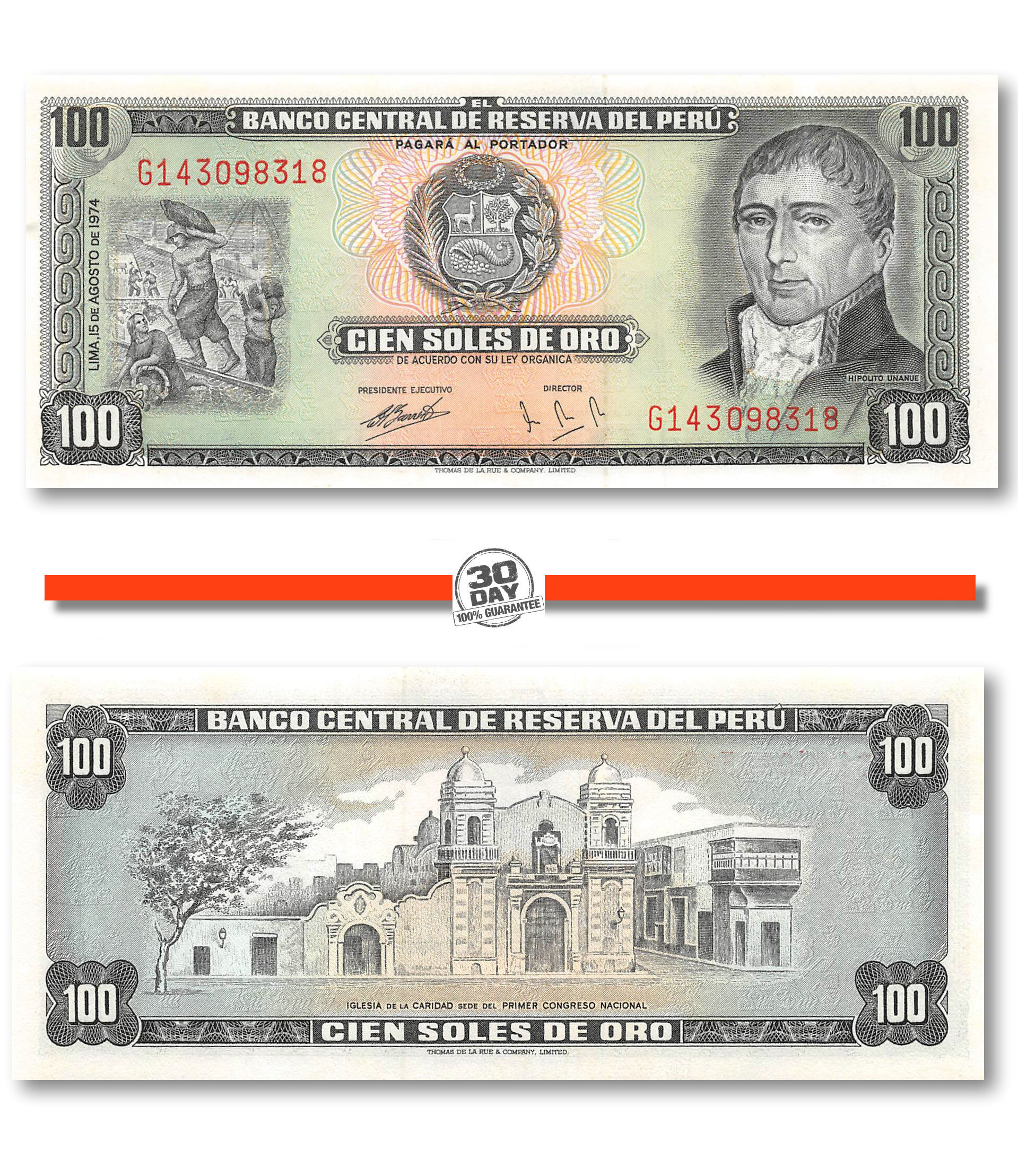 100 сол. Перу 100 UNC. Banco Central de reserva del Peru перевод на русский рубль.